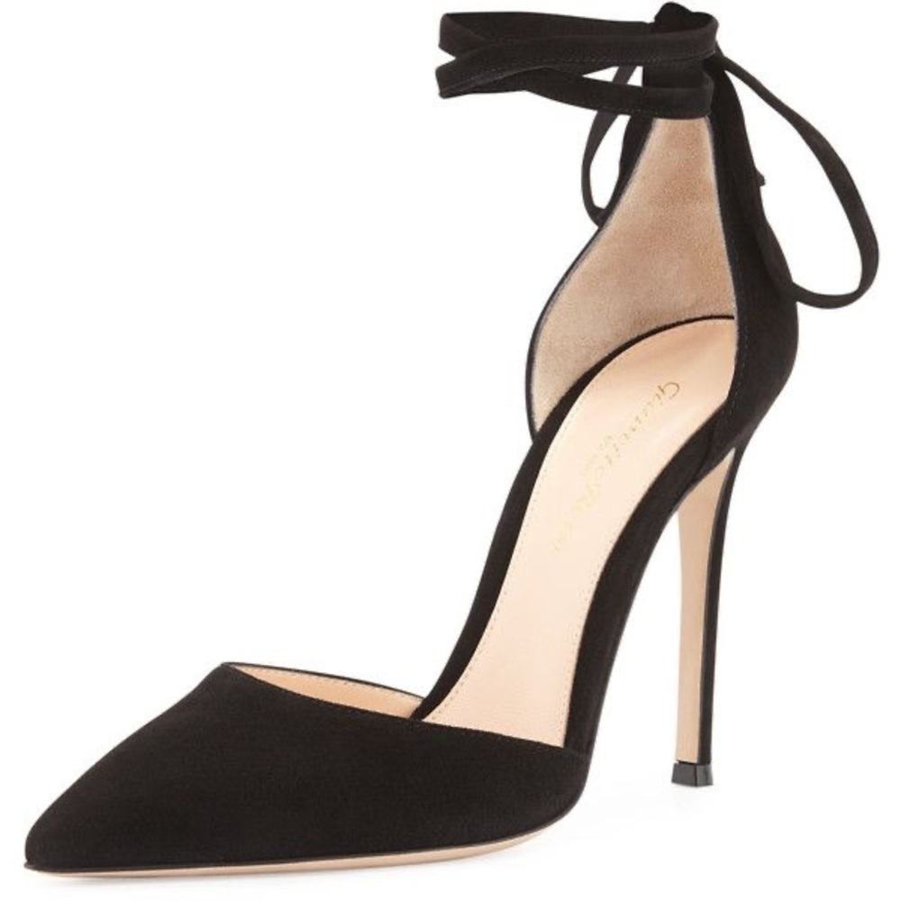 Gianvito Rossi Suede Pointed-Toe Ankle-Wrap Pump, Suede